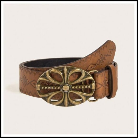 Retro Western Belt Faux Leather Metal Buckle Vintage Cowgirl Style - Picture 5 of 5